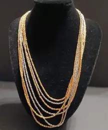 Vintage Trifari gold and silver tone multi strand chain necklace