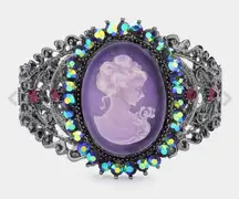 NWT Victorian Elegance by AJ purple ceramic cameo clamper bracelet. Right facing