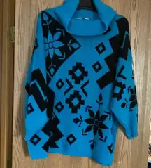 Vintage Stefano International One Size Fits All Black and Blue Cow Neck Sweater.