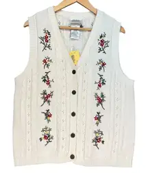 Northern Treasures Grannycore Embroidered Knit Floral Sweater Vest NWT Size‎ L