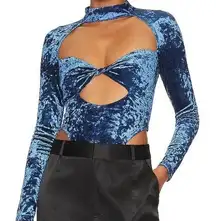 H:ours Revolve Daria Bodysuit Blue Crushed Velvet Twist Detail Size Medium