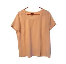 Talbots Shirt Women's Size 16 Blouse Peach Short Sleeve Polyester Career Work