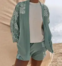 Garnet Hill Sage Green Open Front Sweatshirt Cardigan Oversized Size Medium