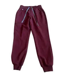 Figs Zamora Jogger Scrub Pants Drawstring Stretch Burgundy Size Small Women's
