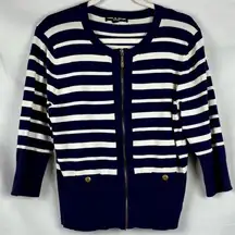 Cable & Gauge Petite Striped Nautical Full Zip Cardigan Jacket PXL