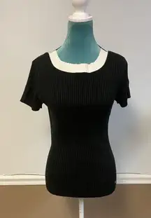 Vintage Tommy Hilfiger Y2K Ribbed Colorblock Top Black White Crewneck – Size S