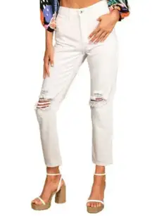 NWT AFRM Luisa White Denim Distressed High Rise Button Fly Ankle Jeans Size 30