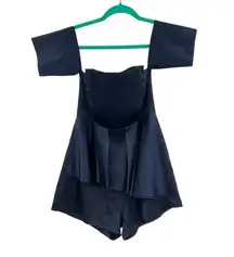 Selfie Leslie Aly Off the Shoulder Satin Romper Navy Blue‎ Size Small