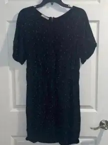 Sessùn+ Black Patterned Short Sleeve Casual DRAWSTRING waist Dress Basic