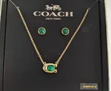 NWT -  Signature C Gold Tone Malachite Necklace & Stud