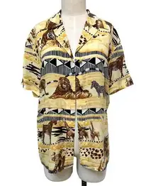 ESCADA VTG Vintage Margaretha Ley Silk Safari Animal Button Blouse 6-8 Medium