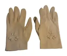 VTG 60s Cappuccino Coffee Nylon Wrist Gloves Embroidered Ribbon Bow Detail Women