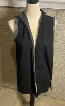 Almost Famous Womens Gray Black Hooded Long Sleeveless Vest‎ Medium