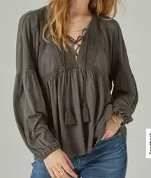 Lucky Brand Lace Up Trim Peasant Top