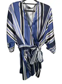 New Zara Striped Blue Romper Jumpsuit Tie Belt Womens Large Sexy Fun Date‎ Night