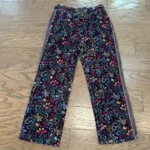 Daily Practice by Anthropologie Floral Blue Motif Velvet Track Pant Size Small