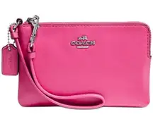 Coach  Bubblegum Pink Smooth Leather Corner Zip Wristlet