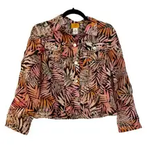 Ruby Red leaf print linen blend sheer jacket 10p