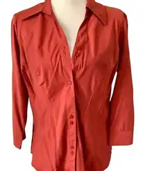 Burnt orange V-neck button up shirt size XL