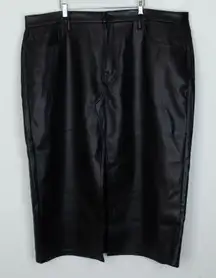 Good American Grunge Black Faux Leather Front Slit Midi Skirt Size 22 Biker Edgy