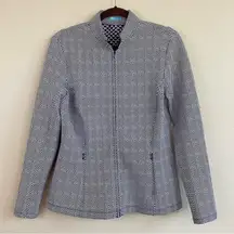 J. McLaughlin Navy Chevron Print Scuba Full Zip Slim Jacket Size Large