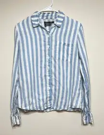 Reformation White and Blue Striped Button Down Shirt Linen Small Women