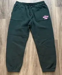 White Fox Green Sweatpants with Pink Logo Jogger