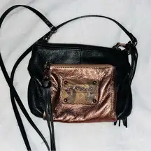 B Makowsky Leather Black & Bronze Crossbody Bag