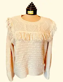 CHELSEA & VIOLET Ivory Fringe Sweater Women’s‎ Size XL 3% Wool