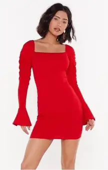 NastyGal Red Flared Long Sleeve Mini Dress 4