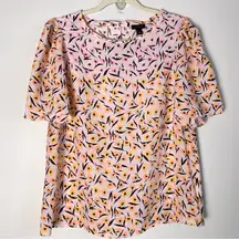 NWT Ann Taylor Floral Blouse Top Short Flutter Sleeve Pink Yellow New Size Small