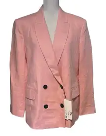NEW Zara Size M Double Breasted Linen Blazer Pink Peach