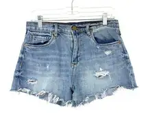 BLANKNYC Women's Sz 28 Blue Cut Off Denim Short Distressed High Rise