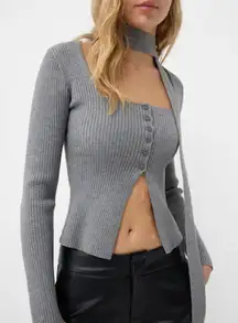 Bershka gray knit button up cardigan with opening