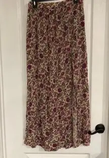 Patrons of Peace Women's Maxi Skirt Long Slit Floral Pull On Pink Size Medium