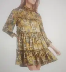 Cinq A Sept Brady Paisley Ruffle Tiered Baby Doll Dress In Eucalyptus Size 0