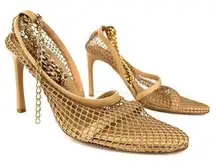 Bottega Veneta Stretch Chain Ankle Strap Nappa Leather Heel Mesh Pumps