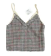 ZARA  houndstooth cami top with faux suede back