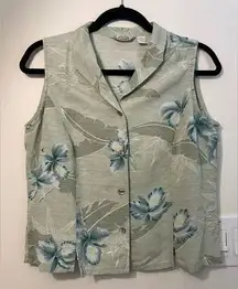 Vintage  100% Silk Sage Green Floral Vest Size Medium