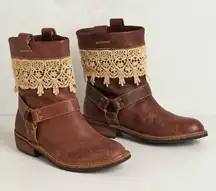 Látigo Cróquet Brown Leather Ankle Boots with Lace Trim