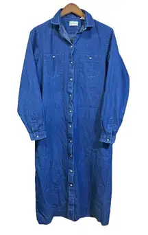 L.L. Bean Vintage Denim Shirt Dress Women’s MIDI Button Front Size 14 Cottage
