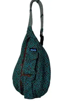 Kavu Rope Sling Back Pack Teal Brown Floral Desert Mosaic