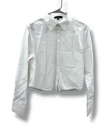 Lulus White Pinstripe Cropped Button Up Shirt Women's Size Medium