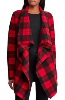 Lauren Ralph Lauren Wool Buffalo Check Red and Black Plaid Open Front Cardigan S