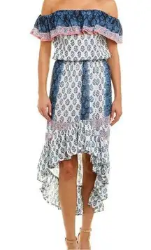 Tolani Sierra Indigo Dress Off The Shoulder Hi High Low Boho Bohemian Small