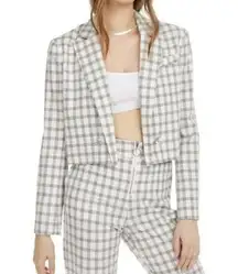 Danielle Bernstein  Plaid Cropped Blazer Suit Jacket in Ivory Plaid