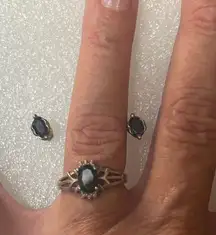 Vintage Avon 925 Sterling Silver Oval Marquis Cut Black Onyx Size 6 Ring/Matching Earrings