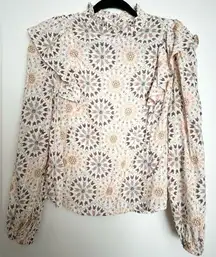 Ana blouse size small Aztec tribal boho ruffles modest indie western