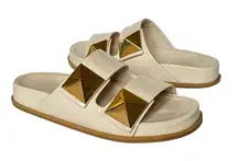 Valentino Garavani One Stud Flat Slide Sandals Ivory White Patent Mule Size 40