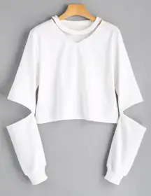 Plain Cutout Sleeve Sweatshirt 